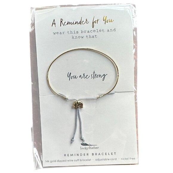 NEW LUCKY FEATHER 14K Gold Dipped Reminder Mantra Bracelet You Are Strong - Picture 1 of 5